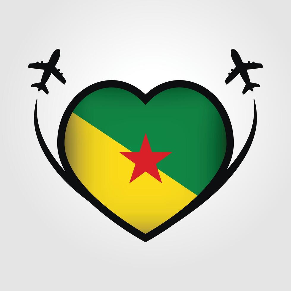 French Guiana Travel Heart Flag With Airplane Icons vector
