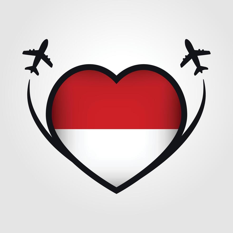 Monaco Travel Heart Flag With Airplane Icons vector