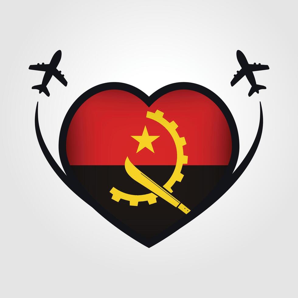 Angola Travel Heart Flag With Airplane Icons vector