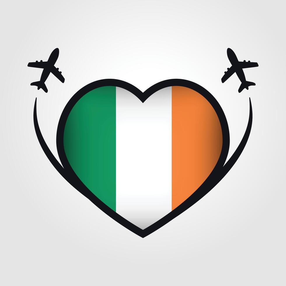 Ireland Travel Heart Flag With Airplane Icons vector
