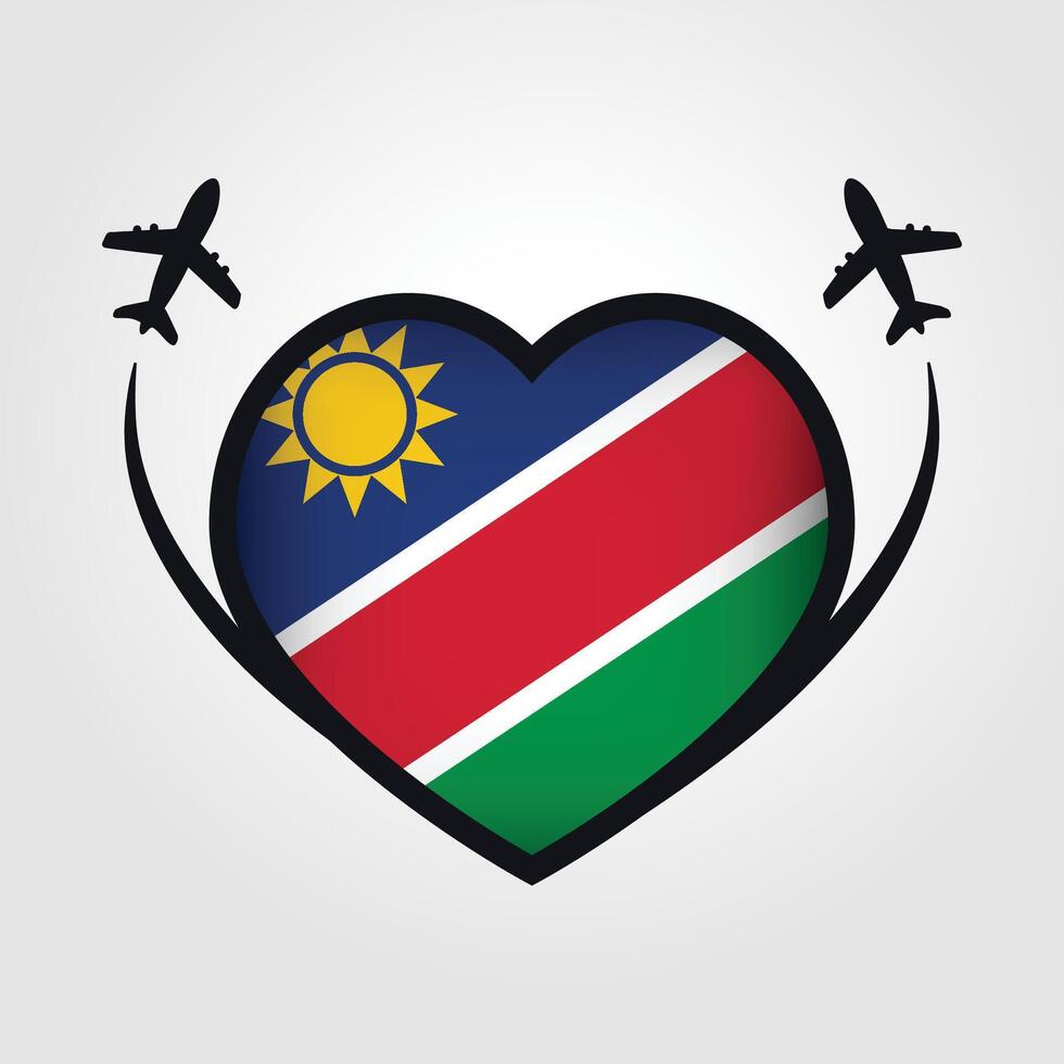 Namibia Travel Heart Flag With Airplane Icons vector
