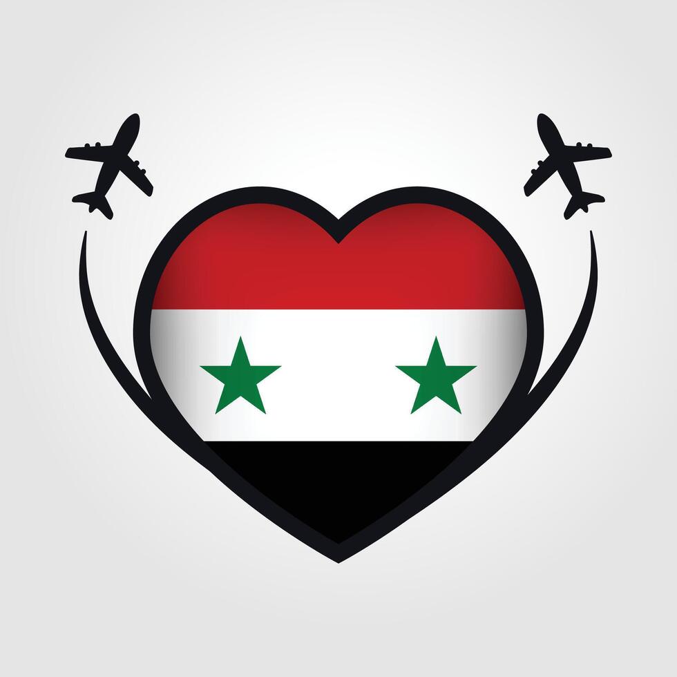 Syria Travel Heart Flag With Airplane Icons vector