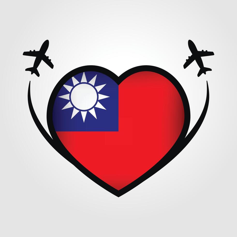 Taiwan Travel Heart Flag With Airplane Icons vector