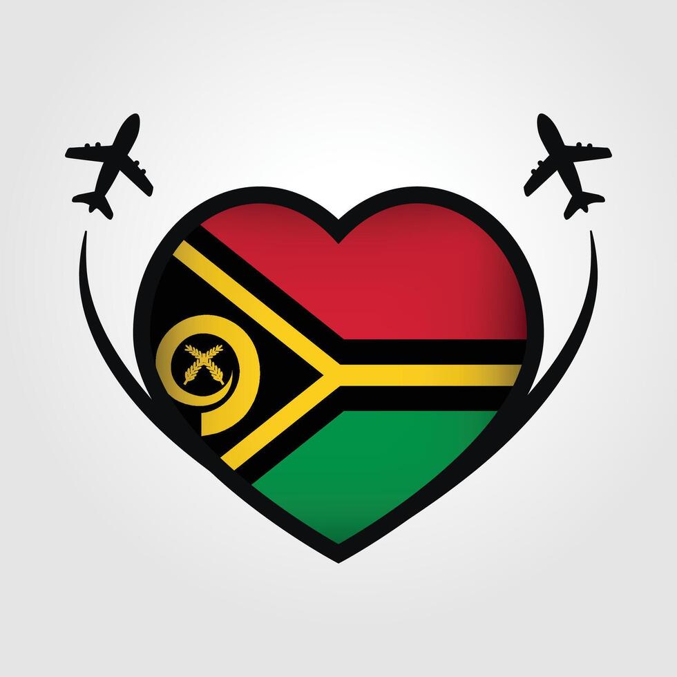 Vanuatu Travel Heart Flag With Airplane Icons vector
