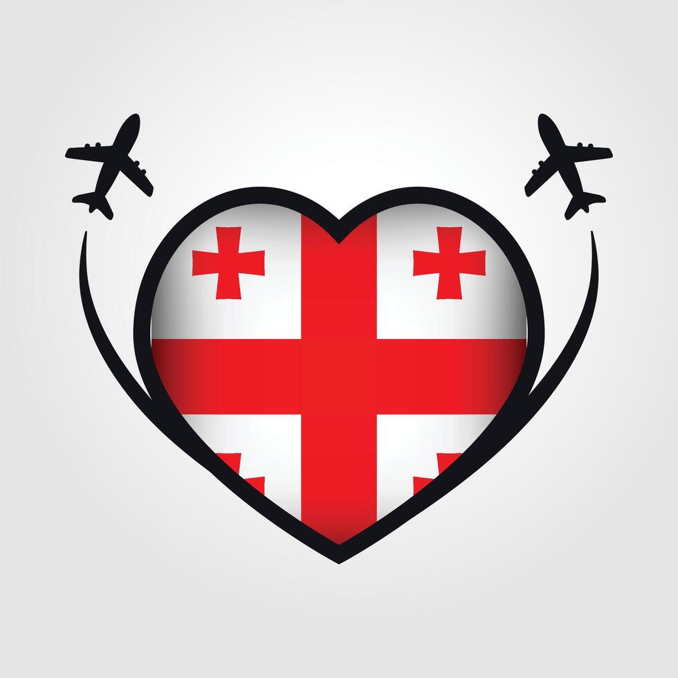 Georgia Travel Heart Flag With Airplane Icons vector