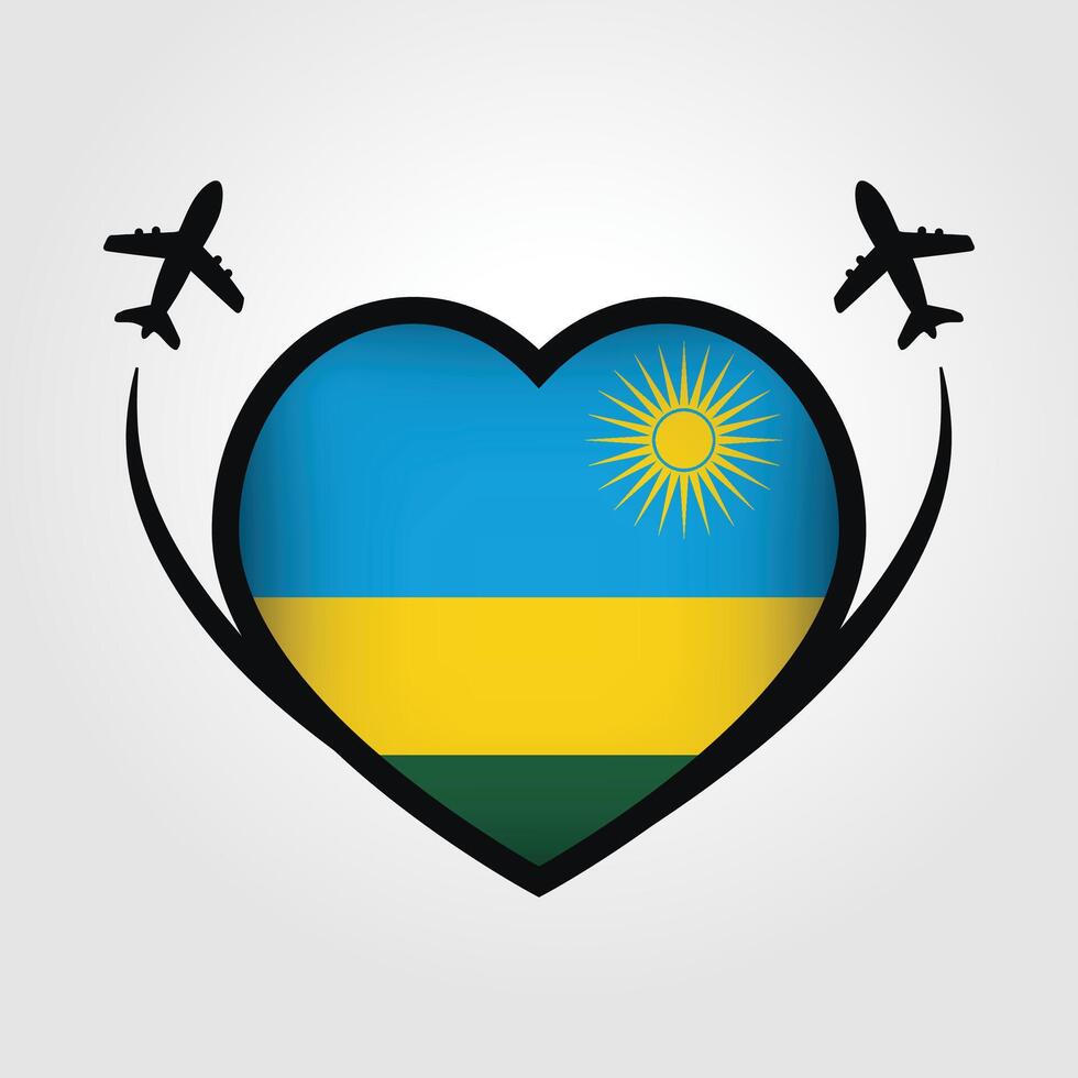 Rwanda Travel Heart Flag With Airplane Icons vector