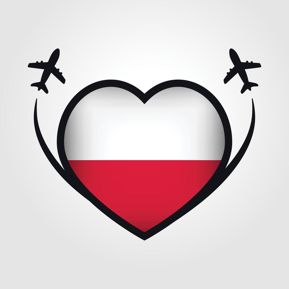 Poland Travel Heart Flag With Airplane Icons vector
