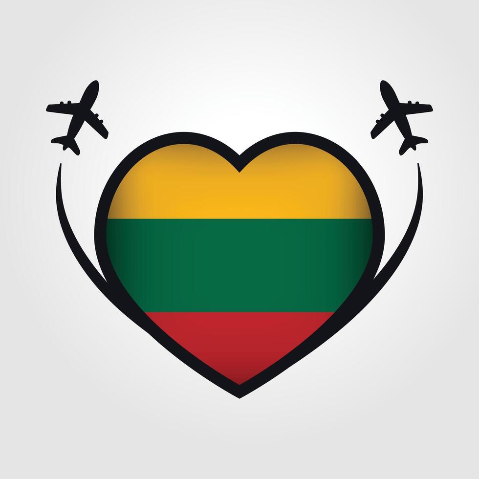 Lithuania Travel Heart Flag With Airplane Icons vector