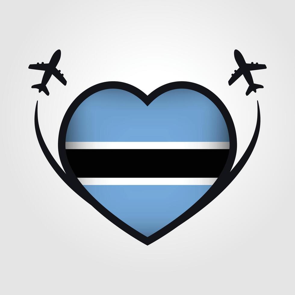 Botswana Travel Heart Flag With Airplane Icons vector