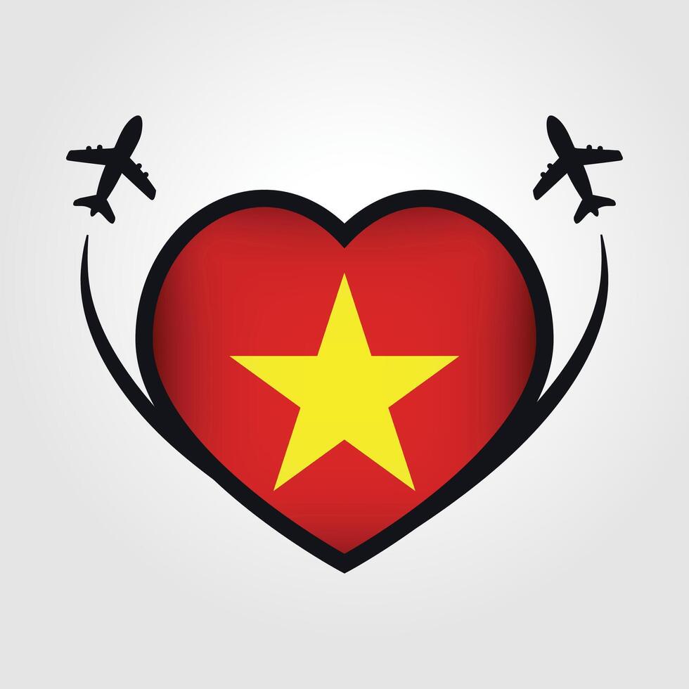 Vietnam Travel Heart Flag With Airplane Icons vector