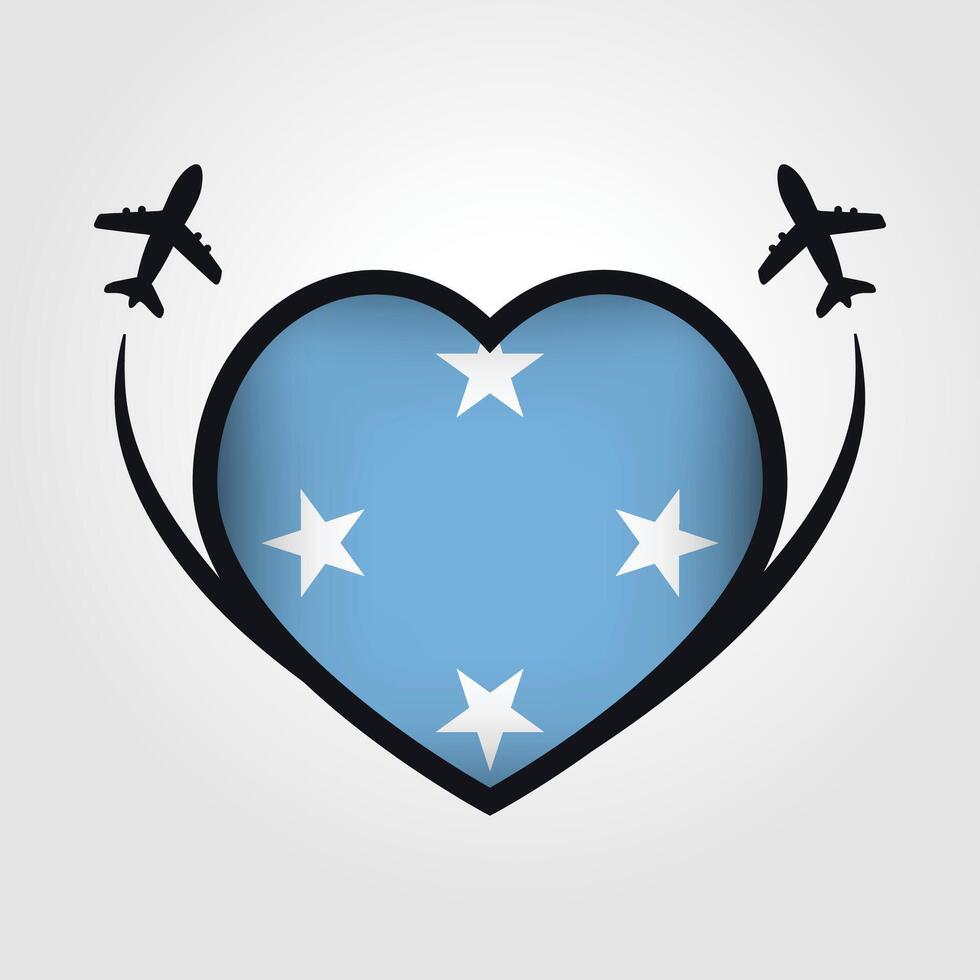 Micronesia Travel Heart Flag With Airplane Icons vector
