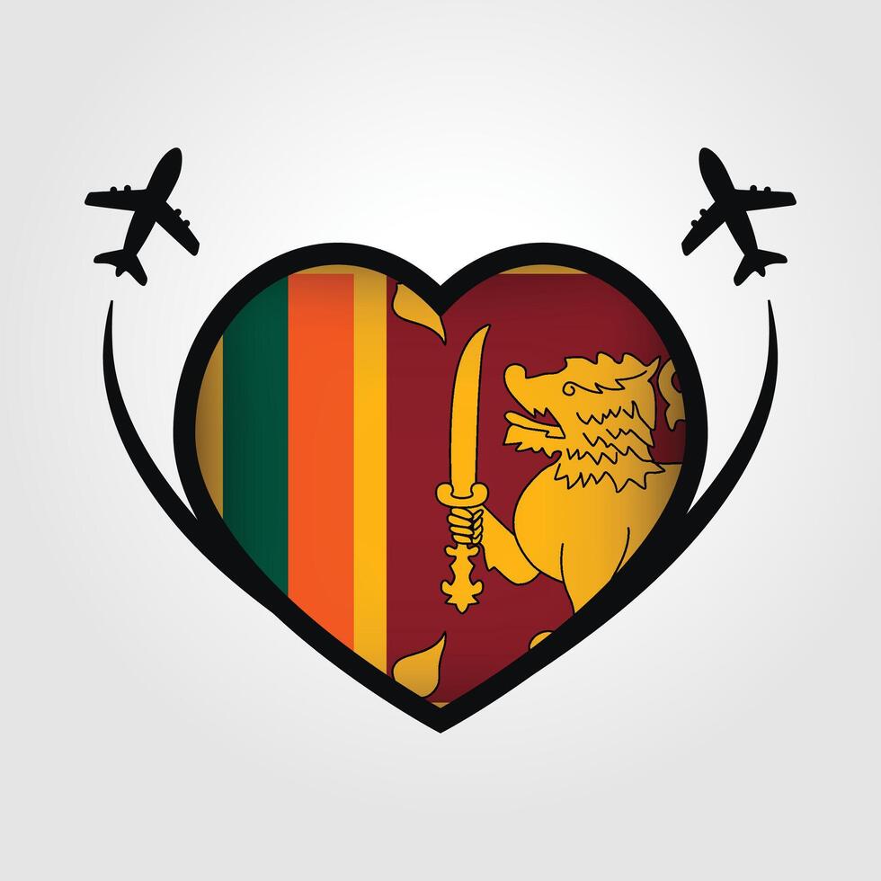 Sri Lanka Travel Heart Flag With Airplane Icons vector