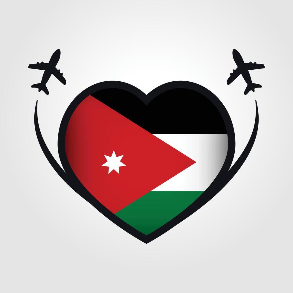 Jordan Travel Heart Flag With Airplane Icons vector