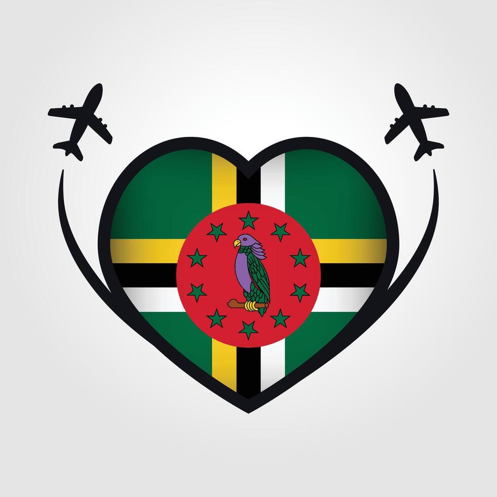 Dominica Travel Heart Flag With Airplane Icons vector