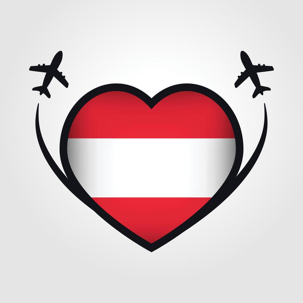 Austria Travel Heart Flag With Airplane Icons vector