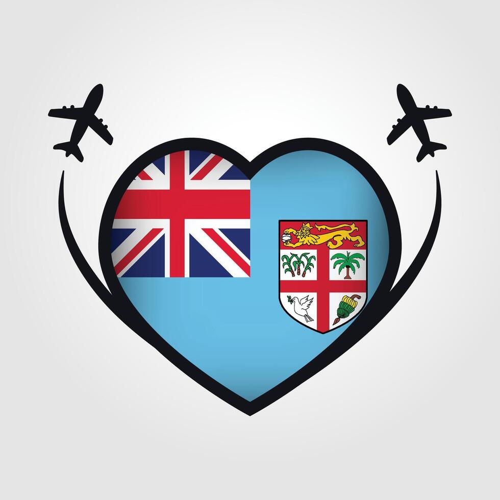 Fiji Travel Heart Flag With Airplane Icons vector