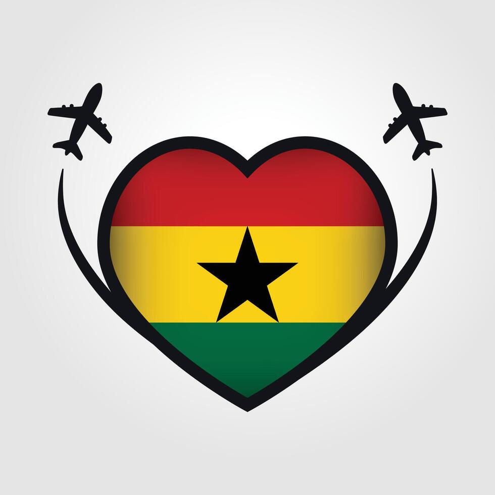 Ghana Travel Heart Flag With Airplane Icons vector