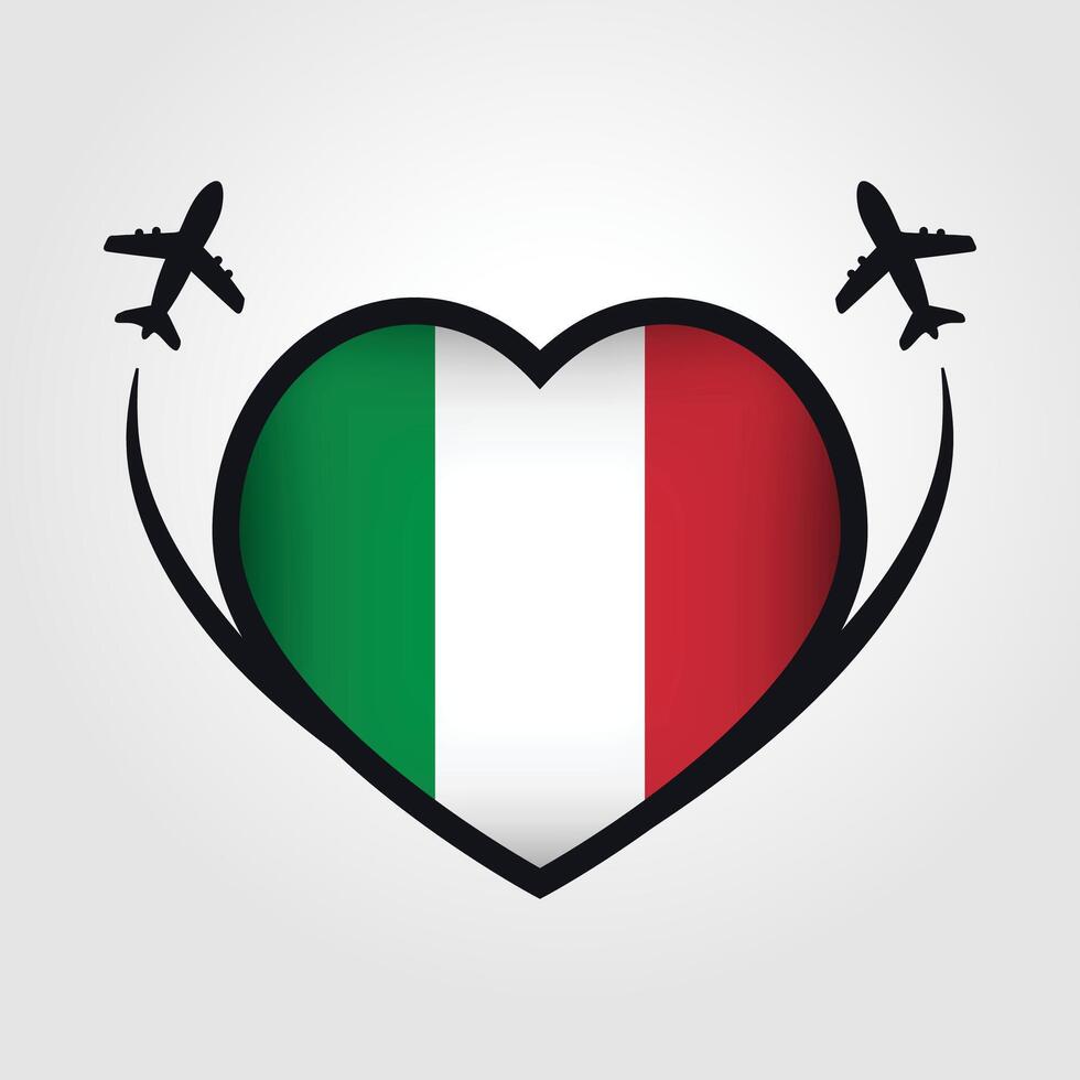 Italy Travel Heart Flag With Airplane Icons vector