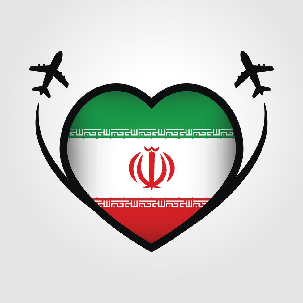 Iran Travel Heart Flag With Airplane Icons vector
