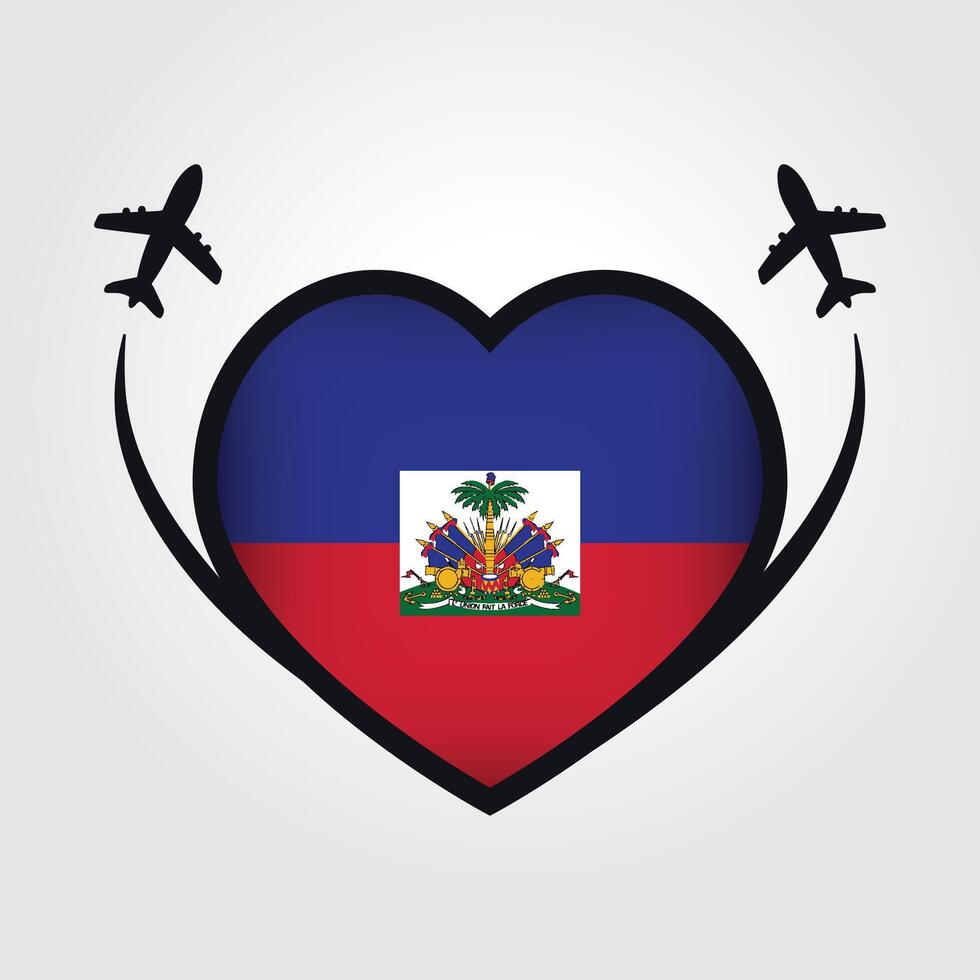 Haiti Travel Heart Flag With Airplane Icons vector