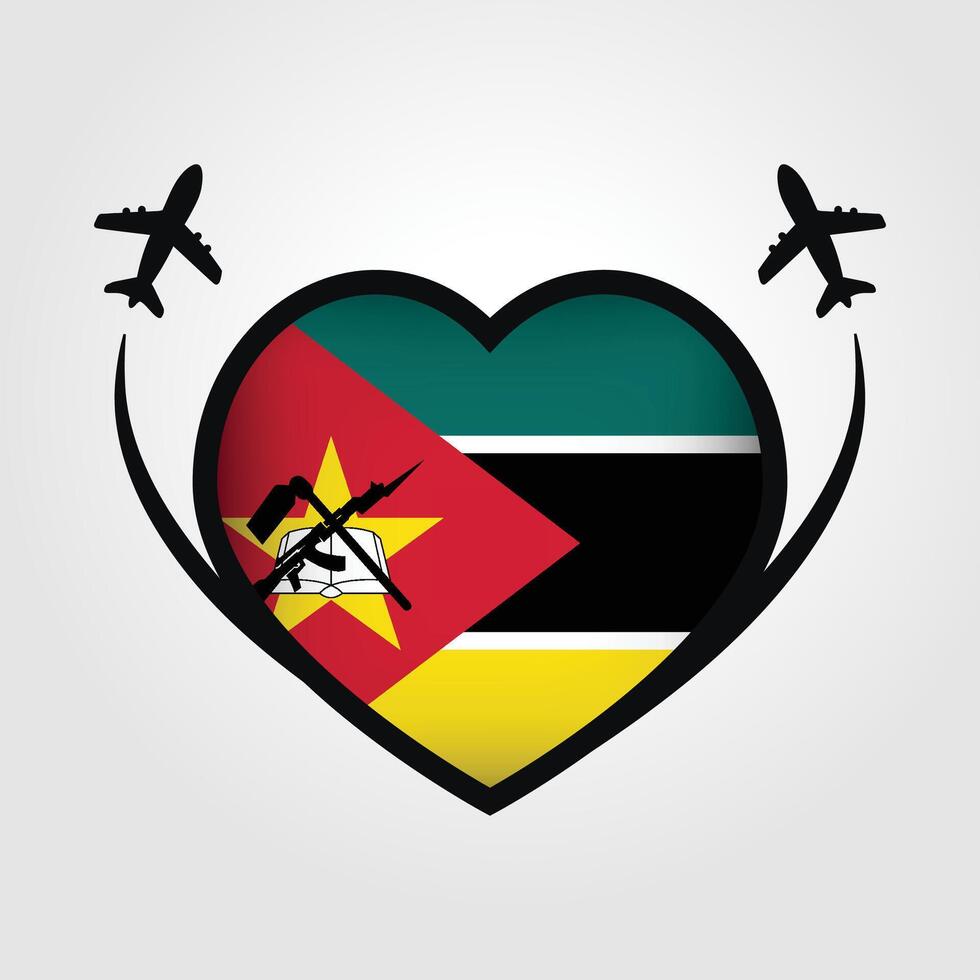 Mozambique Travel Heart Flag With Airplane Icons vector