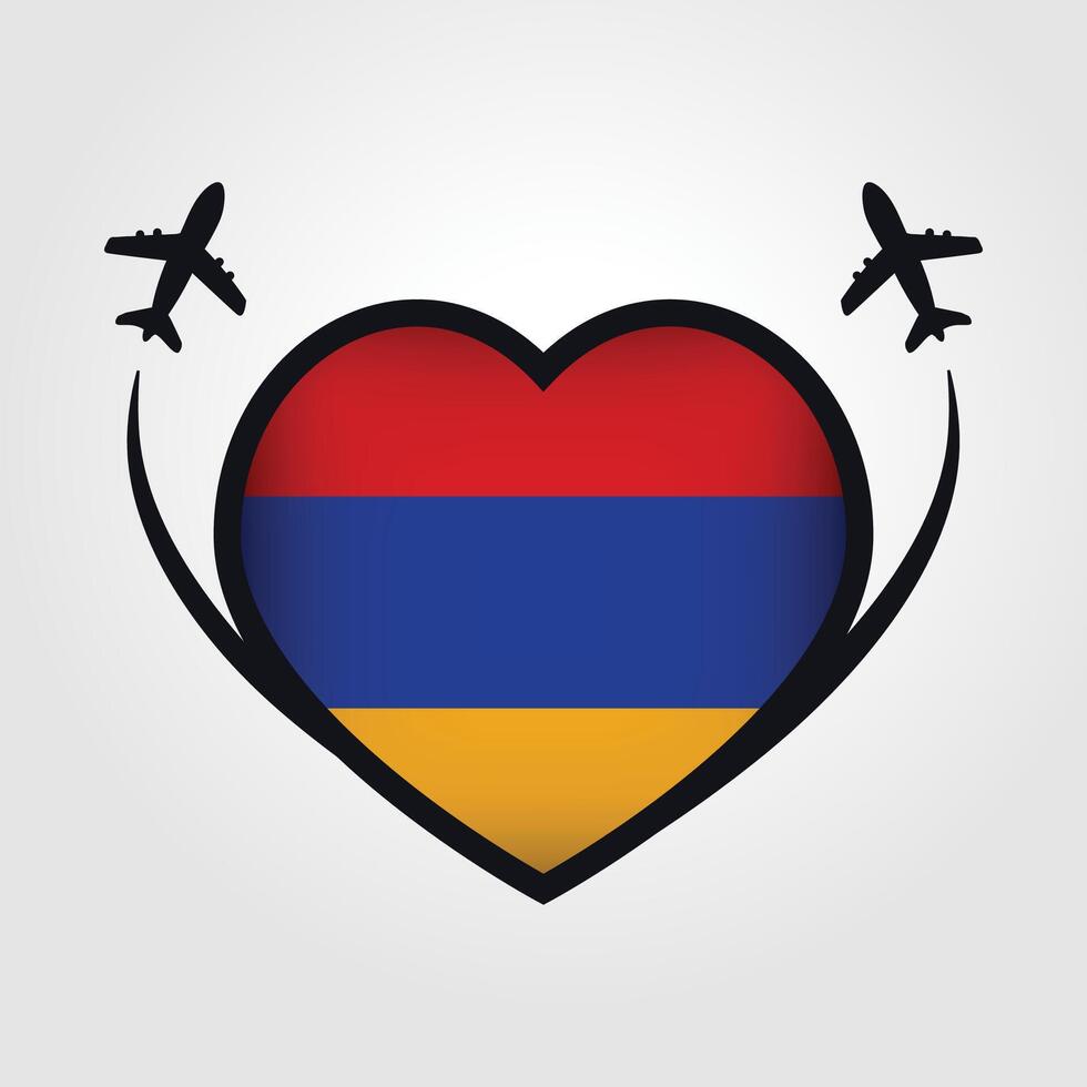 Armenia Travel Heart Flag With Airplane Icons vector