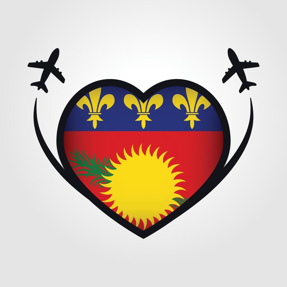 Guadeloupe Travel Heart Flag With Airplane Icons vector