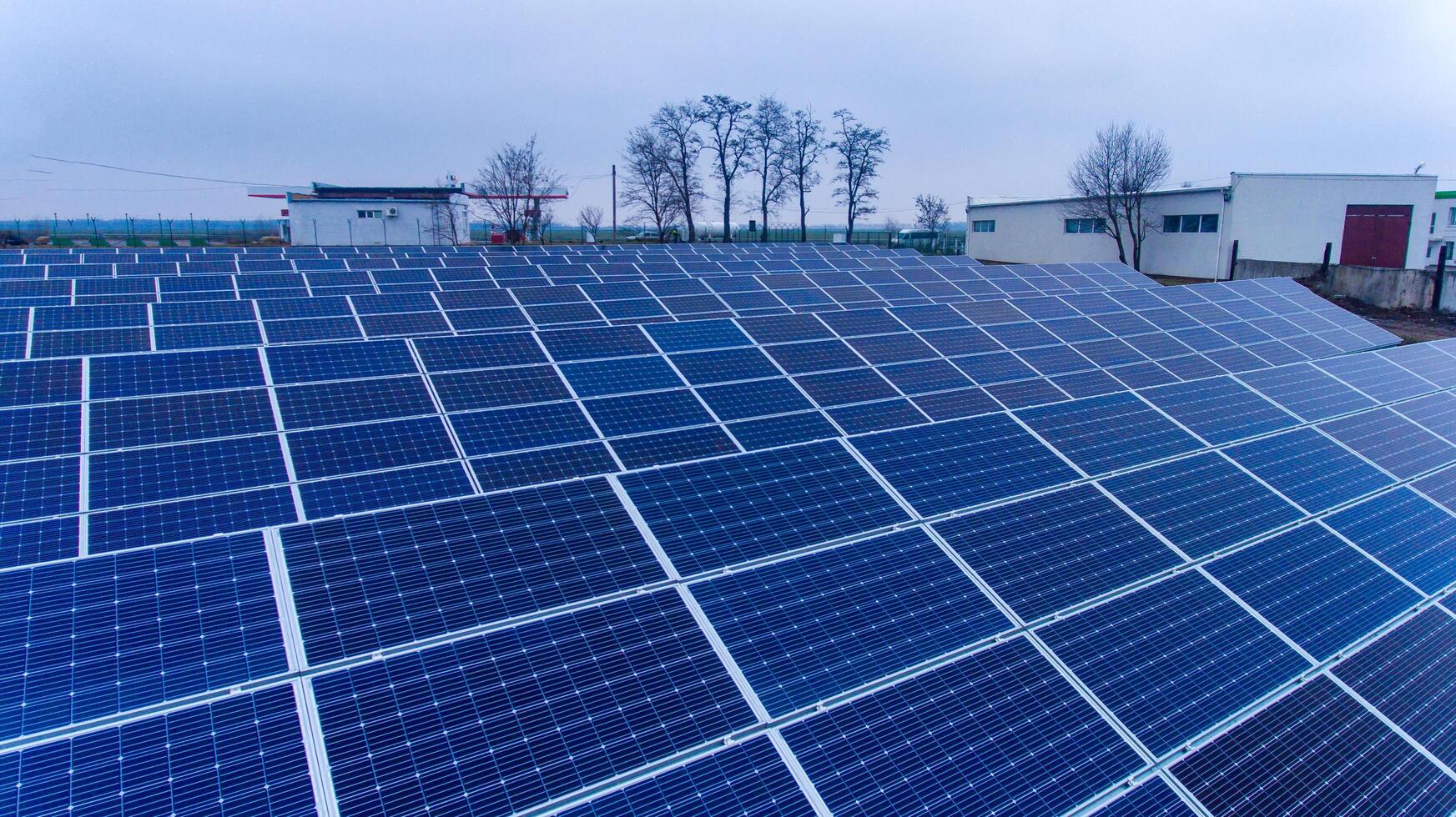 Solar environmental electricity panels. Ecology green renewable electicity industry. photo