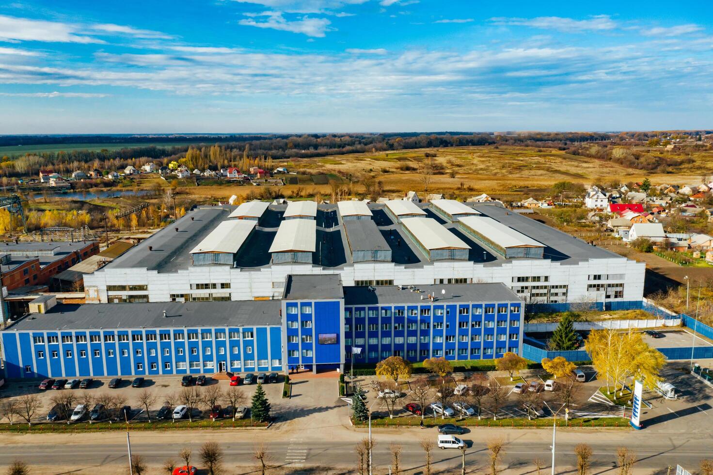 Aerial view of big industrial factory. Modern production building. photo