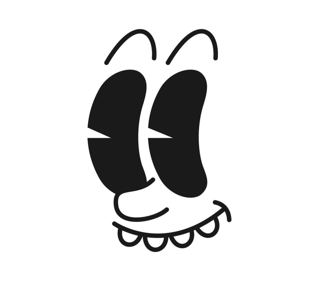 Cartoon comic groovy face, funny eye emotion emoji vector