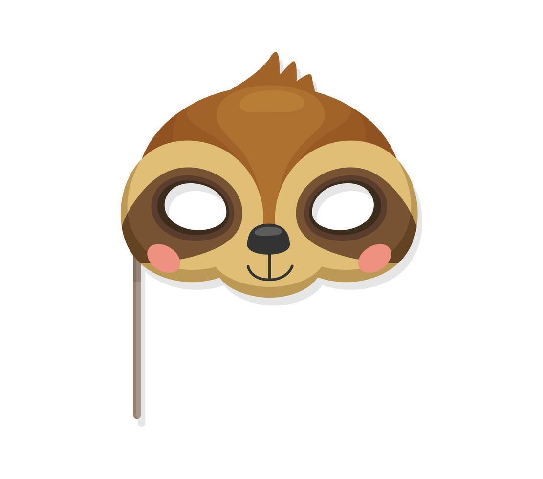 Sloth animal carnival party mask for kids holiday vector
