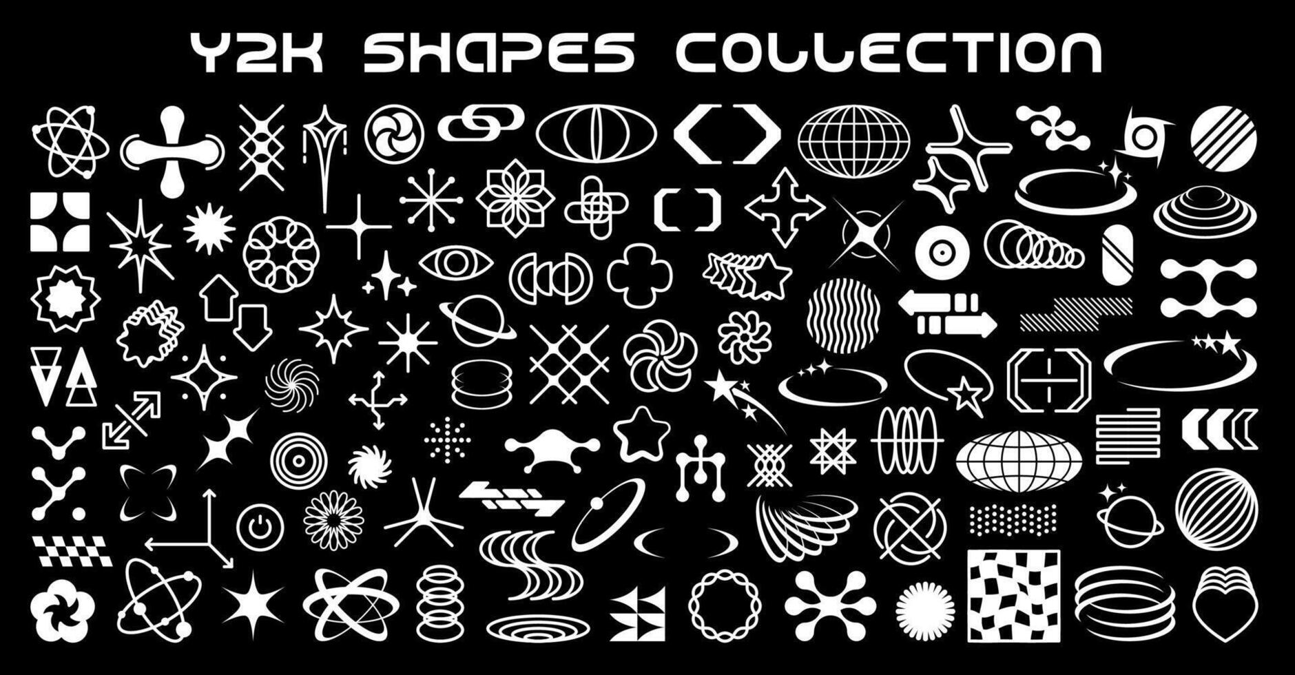 Monochrome retro y2k shapes and elements vector