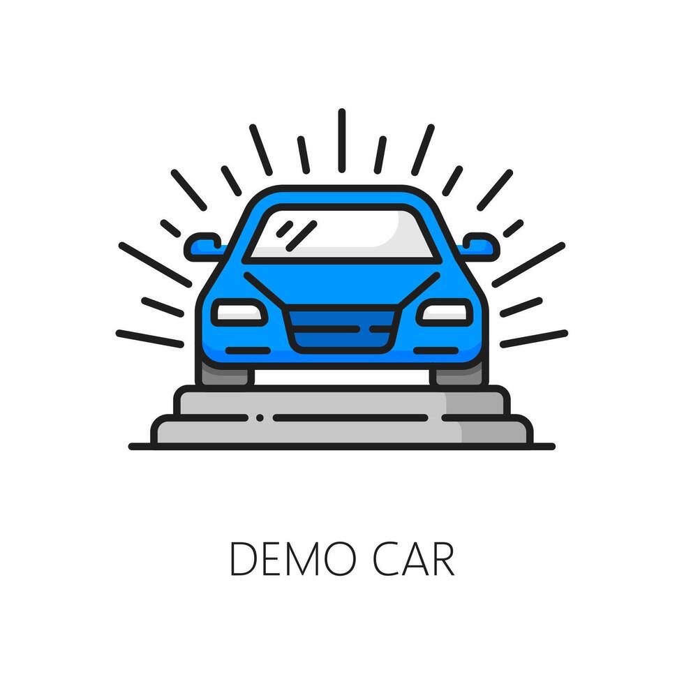 Demo car line icon, dealership and auto showroom vector