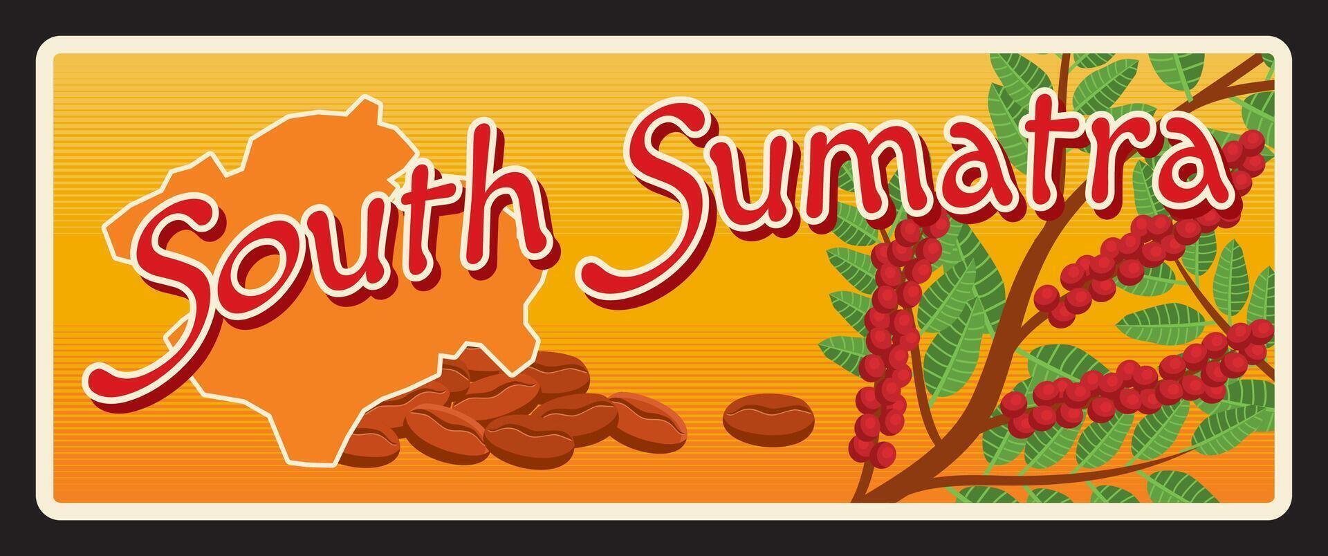South Sumatra Indonesia, retro travel plate vector
