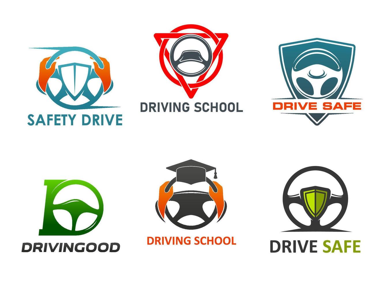 Drive school icons with car steering wheels vector