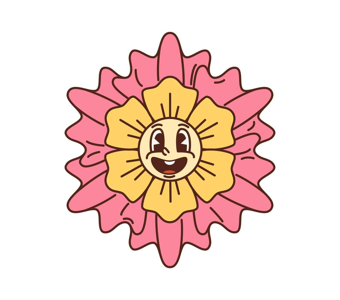 Groovy retro cartoon hippie rainbow daisy flower 46915796