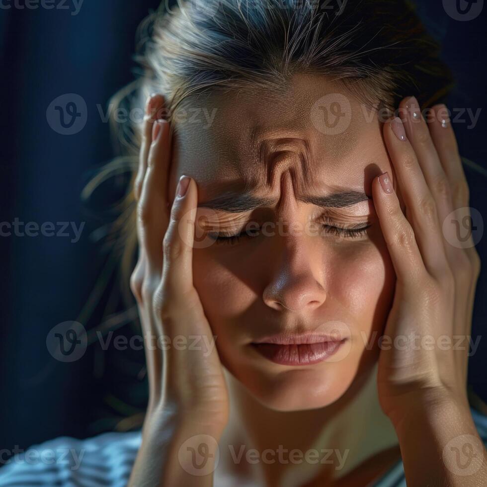Headache, agony discomfort and migraine with effective treatment, stress relief, lifestyle adjustments for improved health and well-being, solution for symptom relief and comfor pulsating character photo