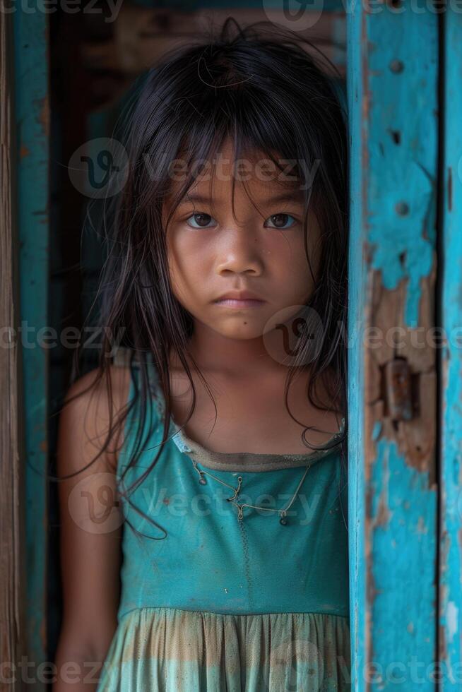 Orphanage child, a tender portrait of resilience and hope, the journey of children in need of care and support, shining a light on their strength and potential amidst adversity. photo