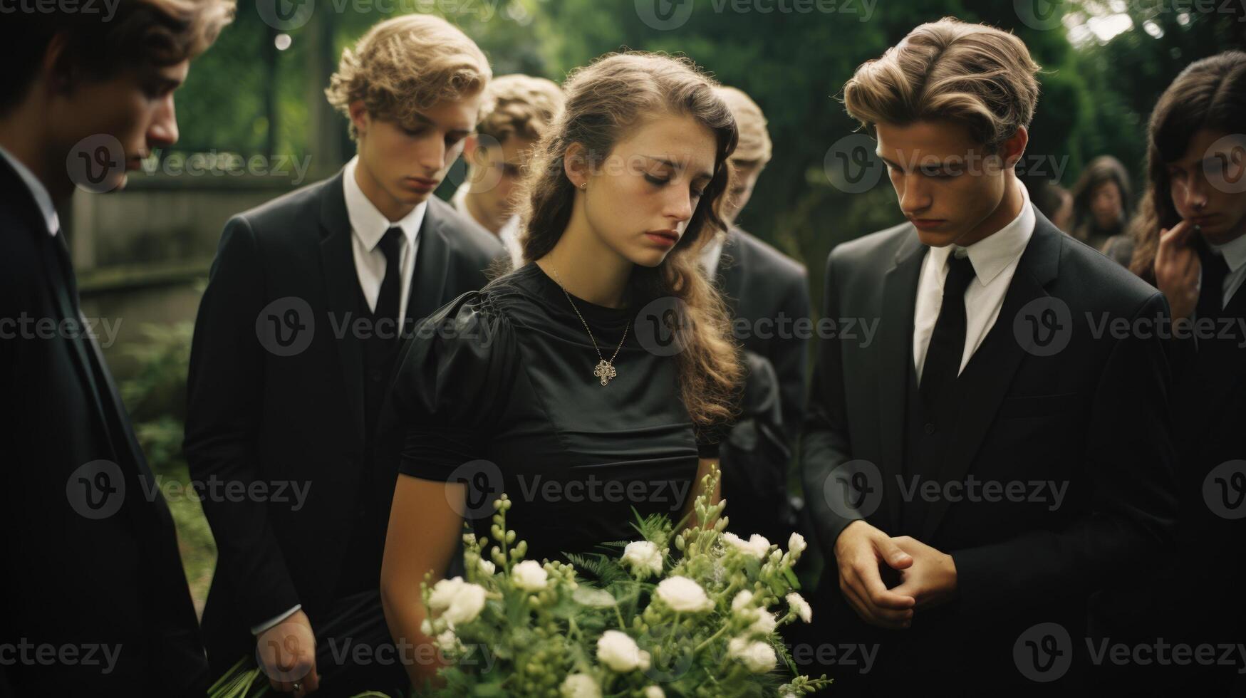 A tender farewell, a peaceful and touching farewell at a funeral, filled with love and respect for the memory of the one who has gone. photo