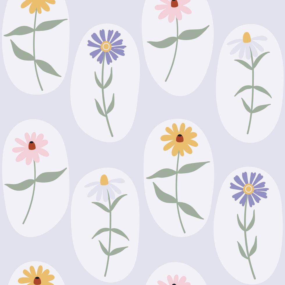 Simple wild flowers on light blue background seamless pattern vector