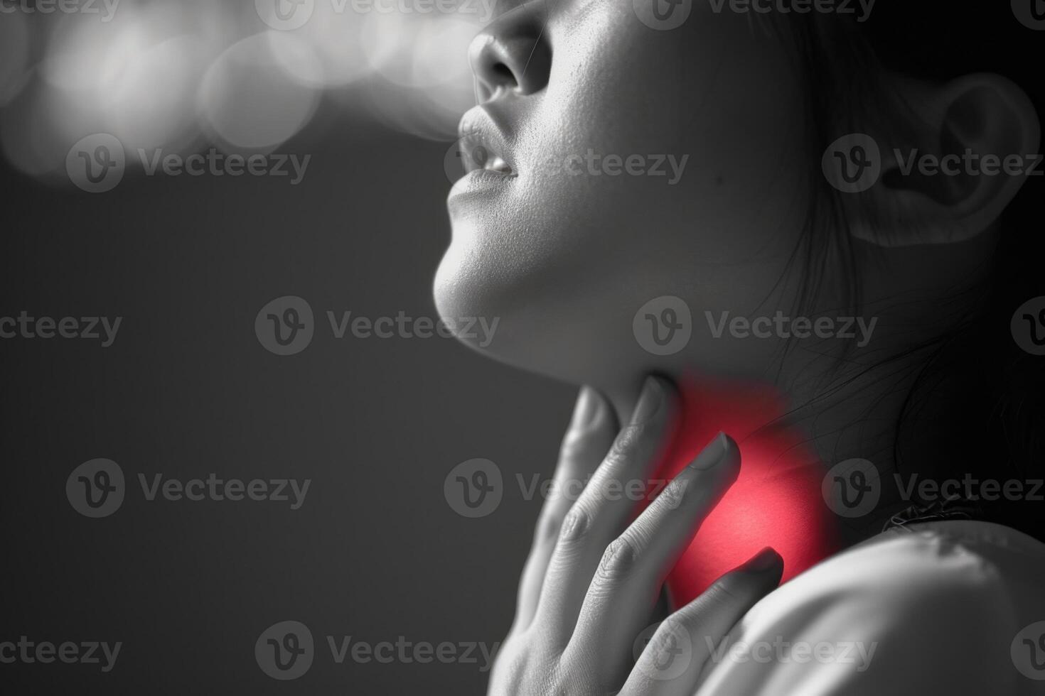 Person is experiencing a sore throat, depicting the discomfort and irritation of a throat ailment, medical attention for soothing relief and recovery, discomfort, colds disease virus bacteria photo