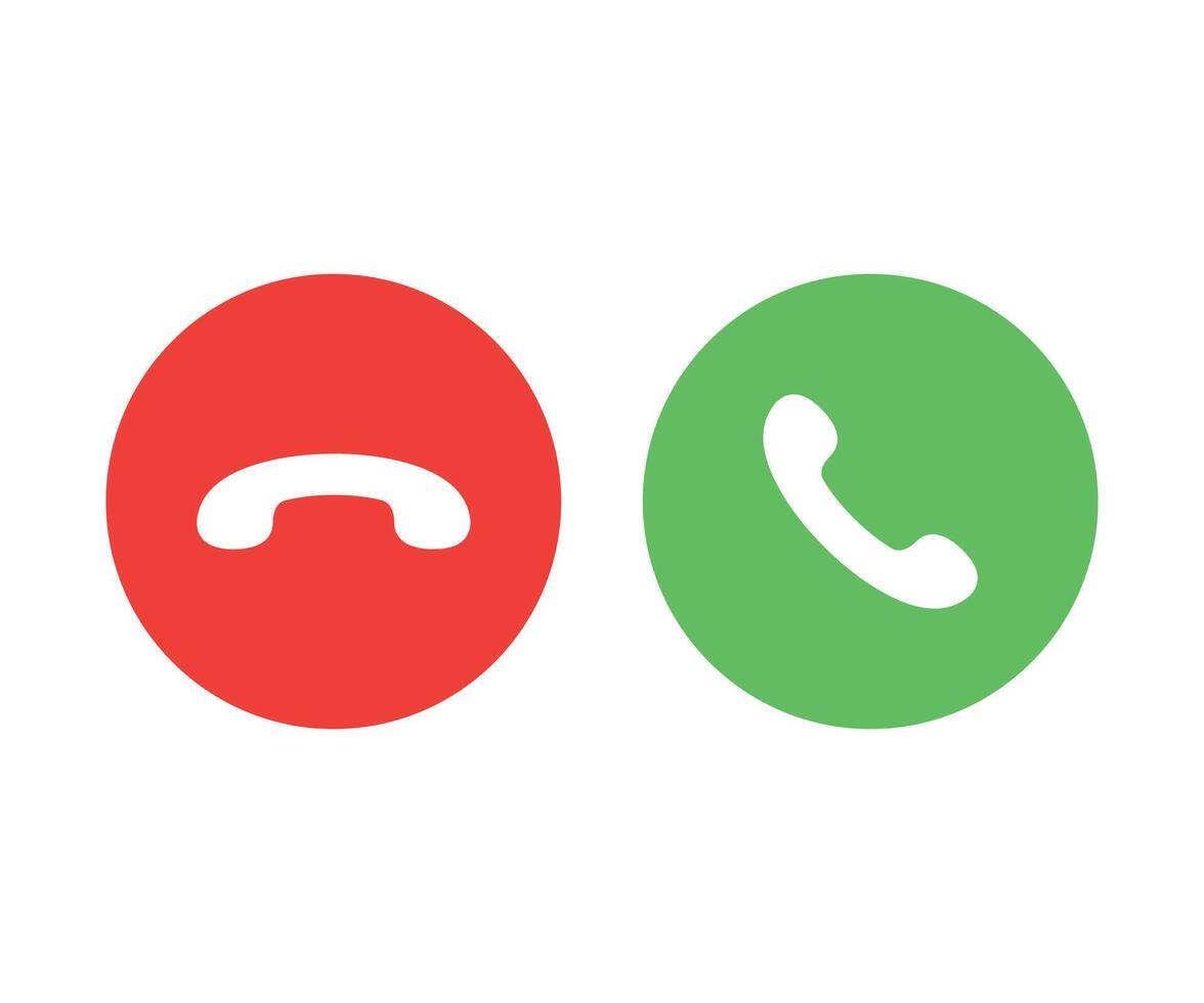 Red and green yes no buttons icon. Answer and decline symbol. Accept call and decline phone icons. vector