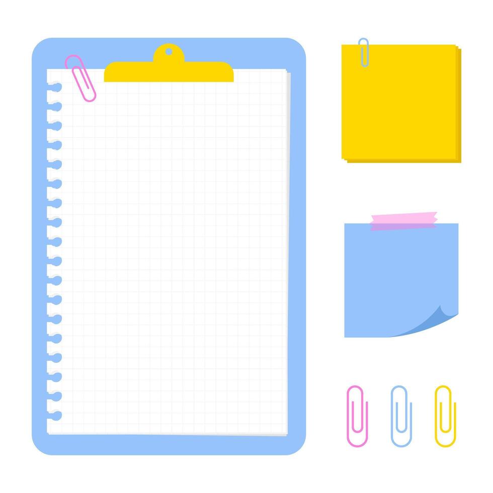 Clipboard Flat and Notepad with tape and paperclip vector