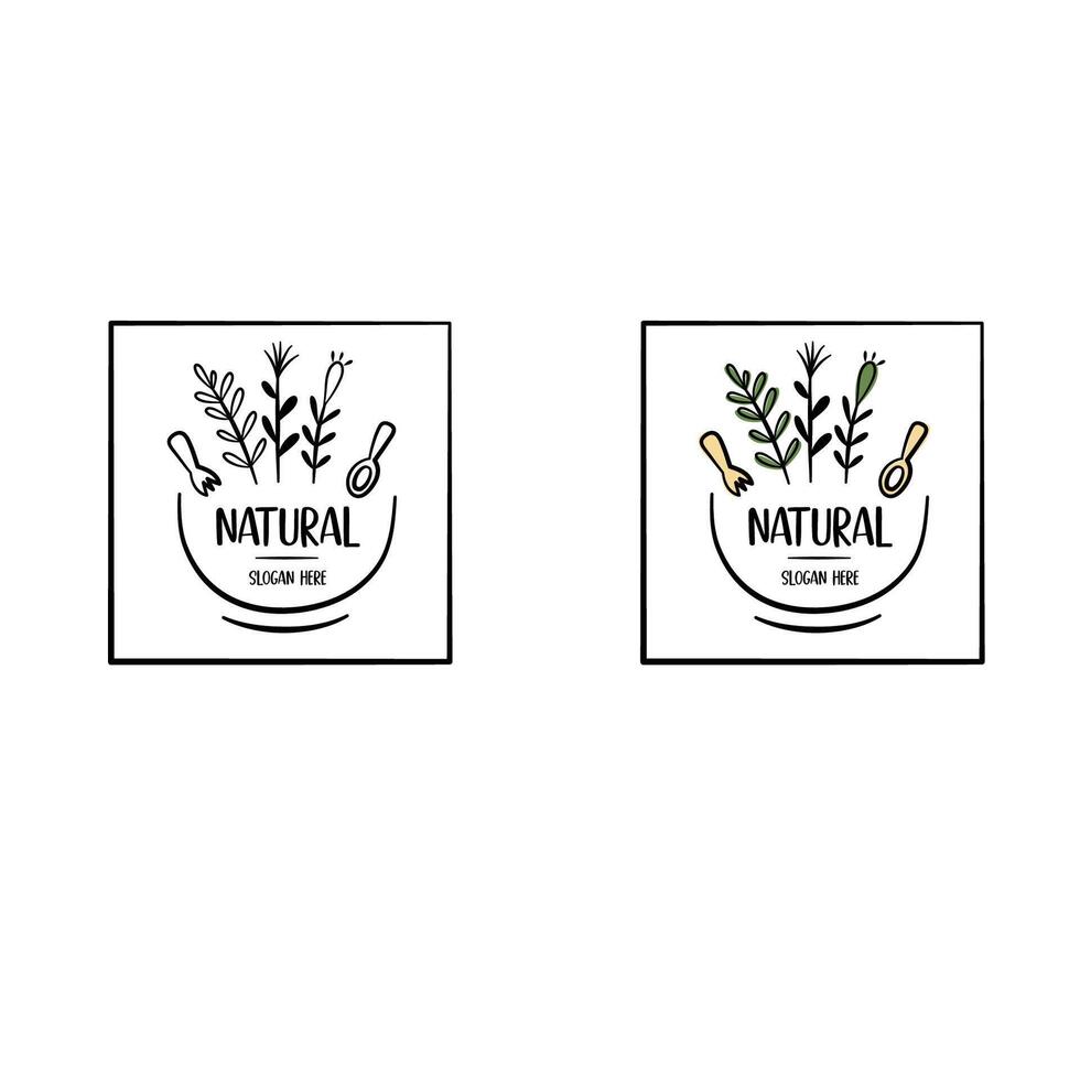 Abstract logo design with hand drawn. Organic Food , Natural products. Minimal boho style. vector