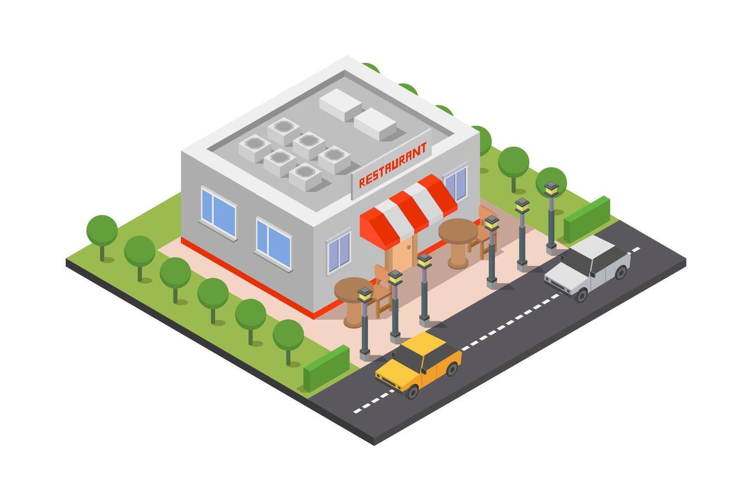 Isometric restaurant building on white background vector