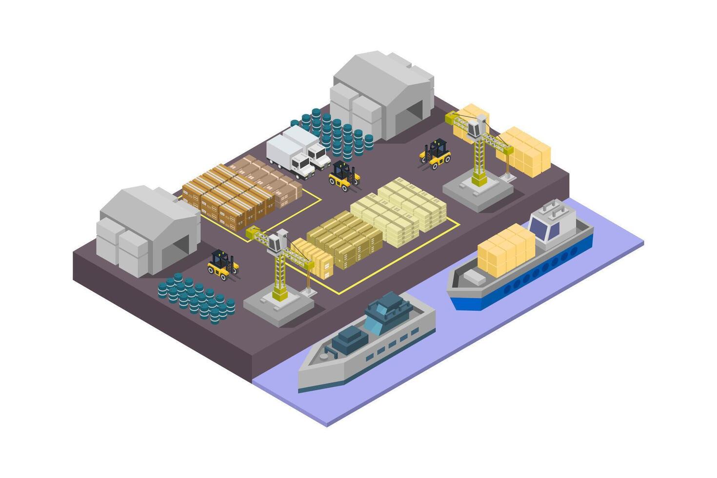 Seaport isometric on white background vector