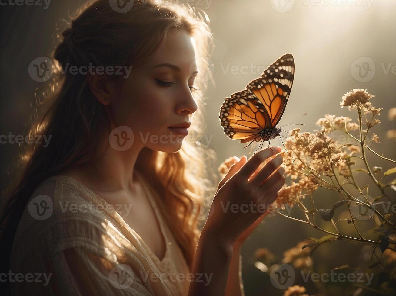 woman and butterflies photo