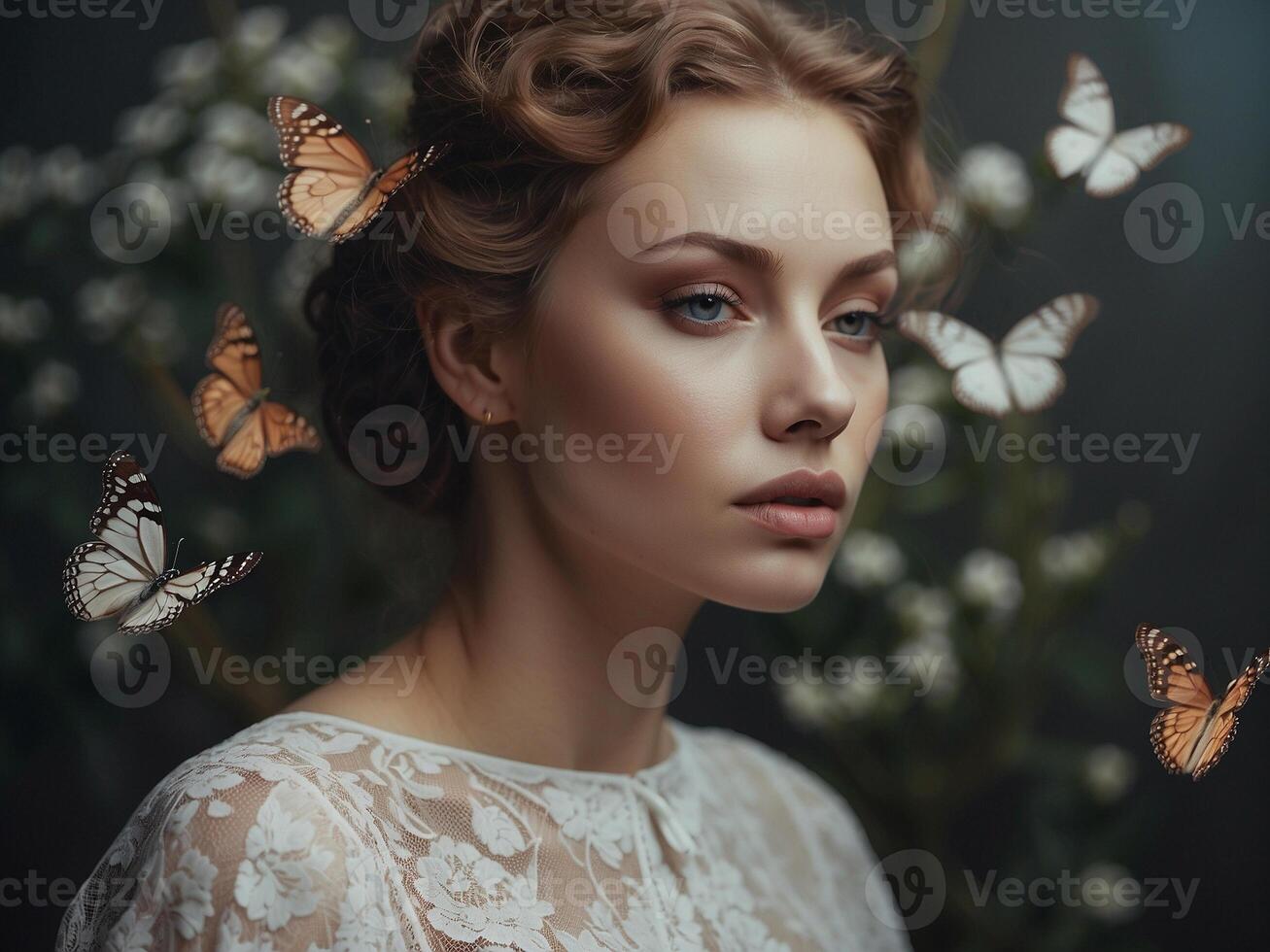 woman and butterflies photo