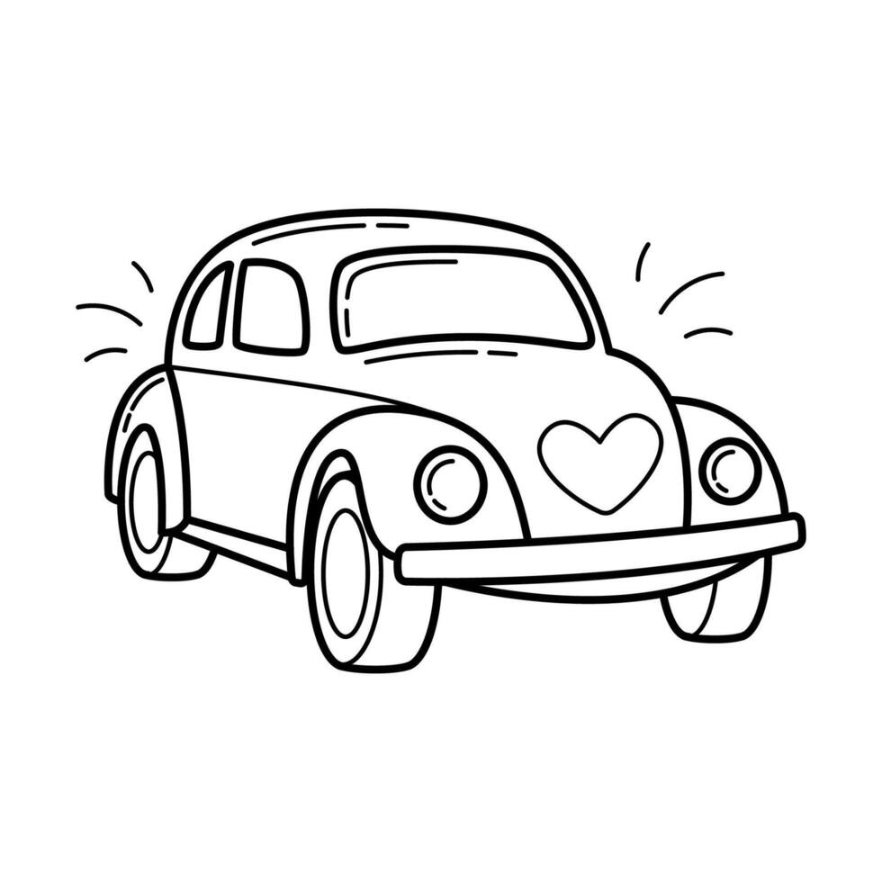 Car for a wedding procession. Simple linear hand drawn doodle illustration vector