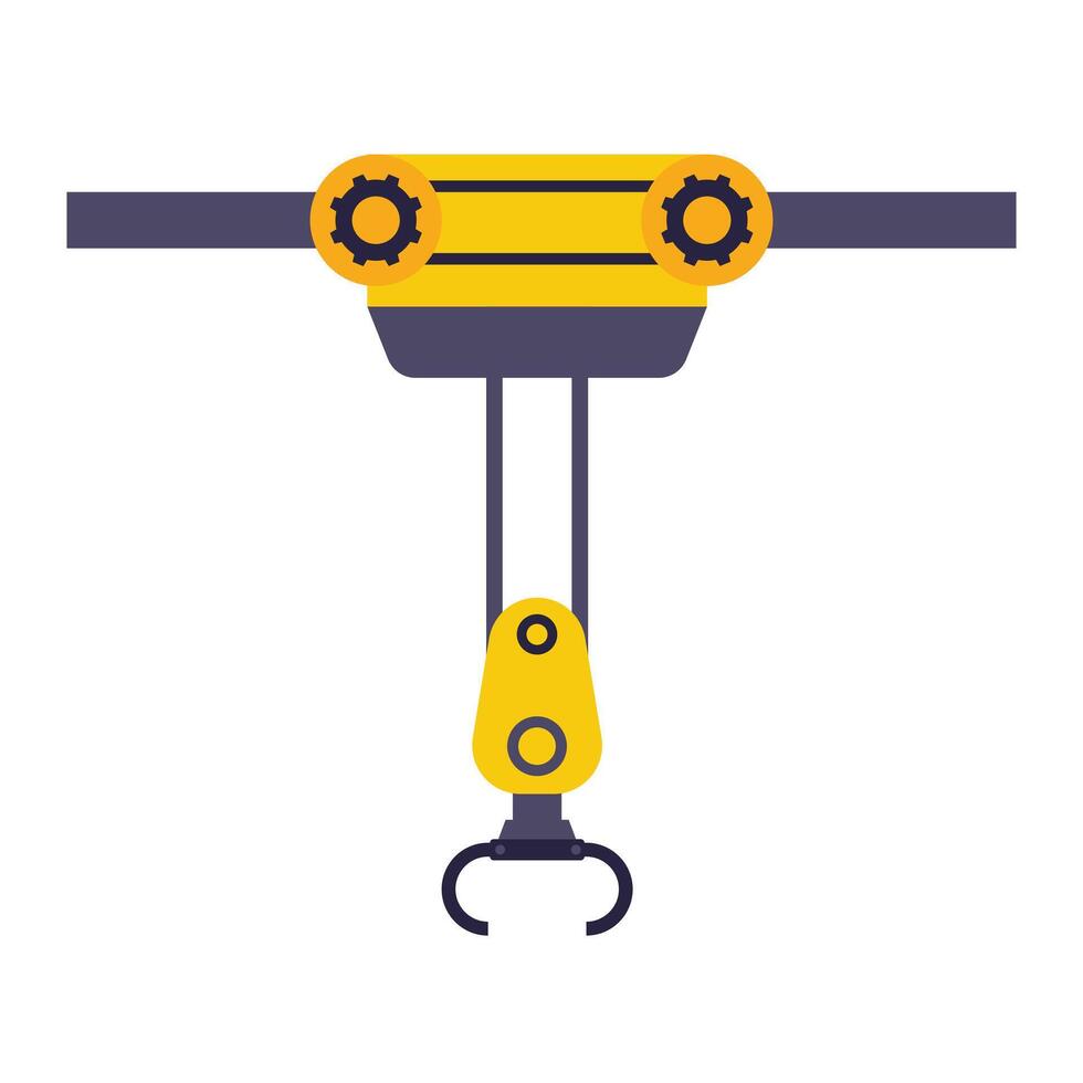 Industrial robotic arm manufacturing automation technology, factory assembly robot machine, orange and grey color. vector